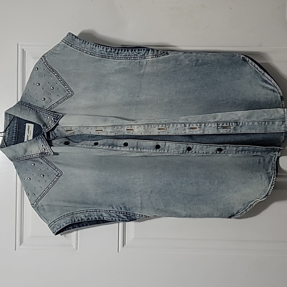 Saint Laurent Paris denim buttoned sleeveless shirt